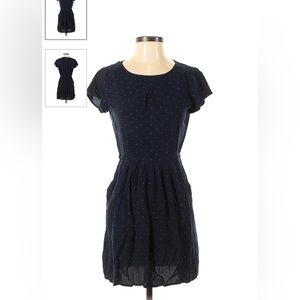 J Crew navy and pink dot comfort waist dress